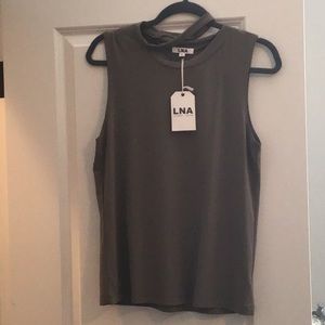 LNA Double Neckband Tank Sueded Dusty Olive M